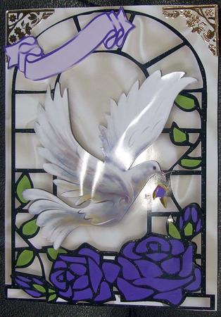 Purple Roses with White Dove in Window Frame by GWYNETH GEORGE