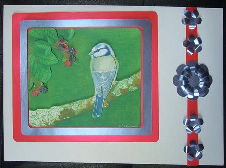 Blue Tit & Blackberry Bramble Lunch Scene Builder Card Front by GWYNETH GEORGE