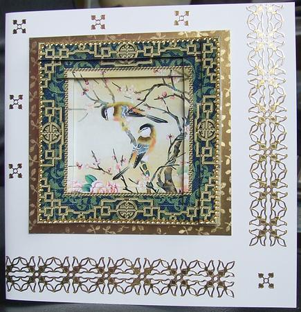 Oriental Blue Tit Duo Spiral Edge Stacker Card Front by GWYNETH GEORGE
