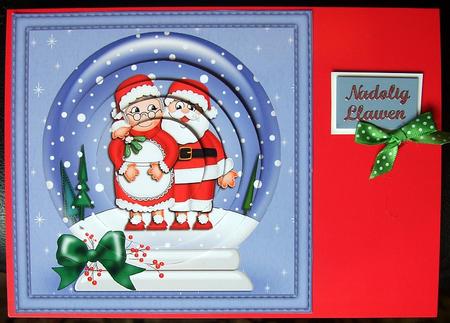 Xmas Santa N Mrs Claws Snowglobe Circle Pyramage Topper by GWYNETH GEORGE