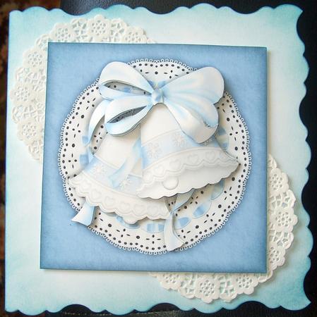 Blue Bells on Lace Quick Card by GWYNETH GEORGE