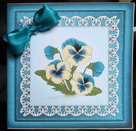 Pansy on Butterfly Lace Cut and Fold Quick Card by GWYNETH GEORGE
