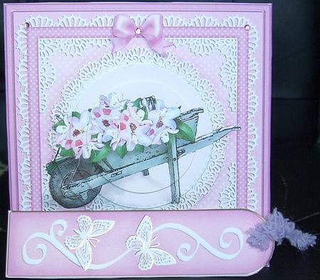 Flower Filled Wheelbarrow Quick Card Circle Pyramage Topper by GWYNETH GEORGE