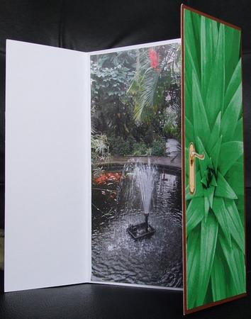 Goldfish with Fountain Tropical Leaves Gatefold by GWYNETH GEORGE