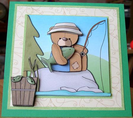 Brandy Bear Goes Fishing Decoupage by GWYNETH GEORGE