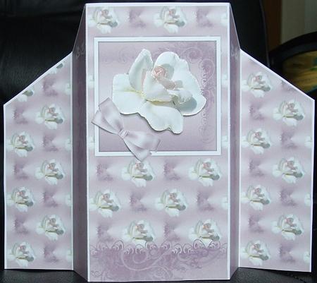White and Pink Rosestheatre Fold Card by GWYNETH GEORGE