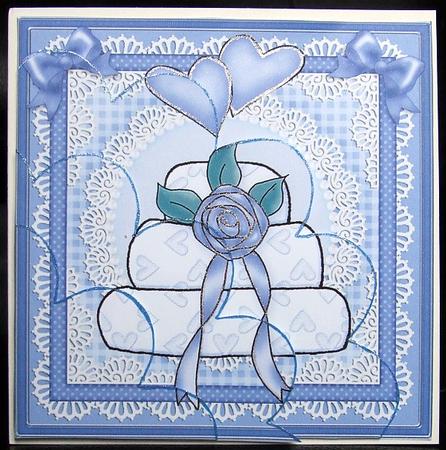 Wedding Cake Quick Card with Shell Edged Corner Side Stacker by GWYNETH GEORGE