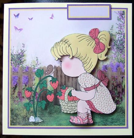 Hello Strawberry Again Card Front and Decoupage by GWYNETH GEORGE
