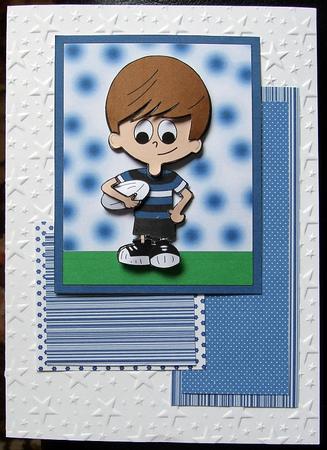 Rugby Boy (blue & Black Stripes) - Decoupage by GWYNETH GEORGE