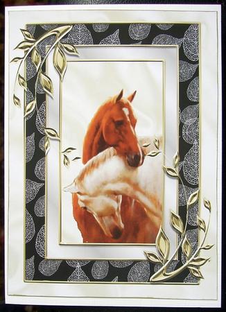 Beautiful Horses Heads Entwined in Silver/black Frame A4 by GWYNETH GEORGE