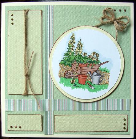 Digital Stamp Wheelbarrow with Coloured Version Too by GWYNETH GEORGE