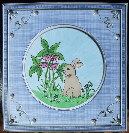 Digital Stamp Rabbit with Watercoloured Version Too by GWYNETH GEORGE