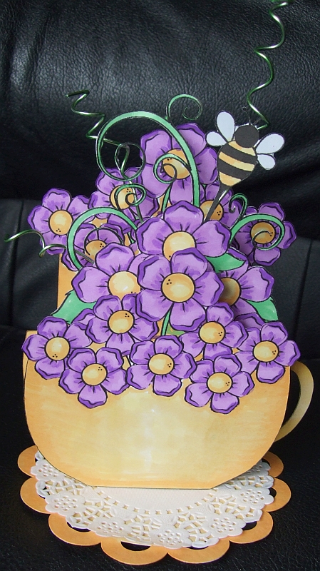 516 Floral Cup & Saucer Shaped Card by GWYNETH GEORGE