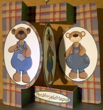 Male Bears Oval Folded Pop Out Card by GWYNETH GEORGE