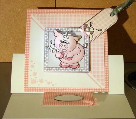 Piggywig Quick Card with Decoupage by GWYNETH GEORGE