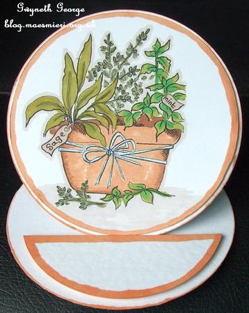 Digital Stamp Pot of Herbs with Coloured Version Too by GWYNETH GEORGE
