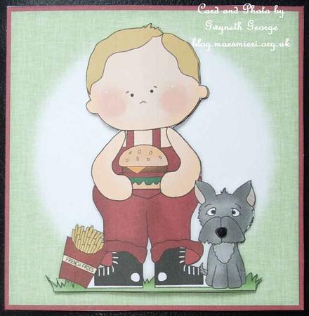 Little Boy Wth Dog & Burger 4x4 Quick Card by GWYNETH GEORGE