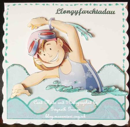 Cute Swimmer Girl Purple Decoupage Sheet by GWYNETH GEORGE