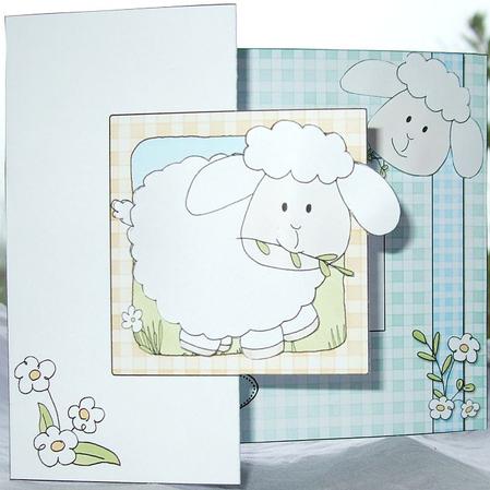 Sweet Little Lamb Fold Back Card with Decoupage by GWYNETH GEORGE