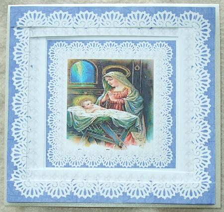 Nativity Scene Square Spiral Edge Stacker Christmas Card by GWYNETH GEORGE