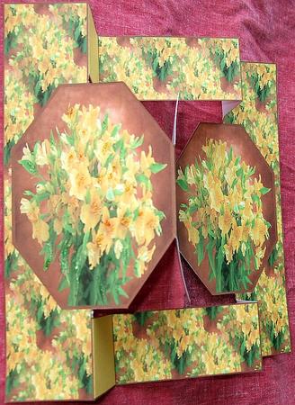 Stunning Yellow Oriental Lilys 3 Panel Pop Up Card by GWYNETH GEORGE