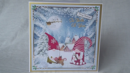 Christmas Nordic Gnomes Decoupage 8x8ins Topper by Gwyneth Morley