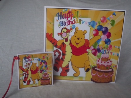 Happy pair pooh & tigger with balloons and yummy birthday cake 8x8 by Gwyneth Morley