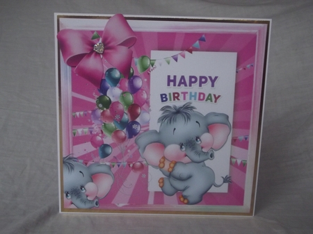 cute ele with pink bow and balloons 8x8 by Gwyneth Morley