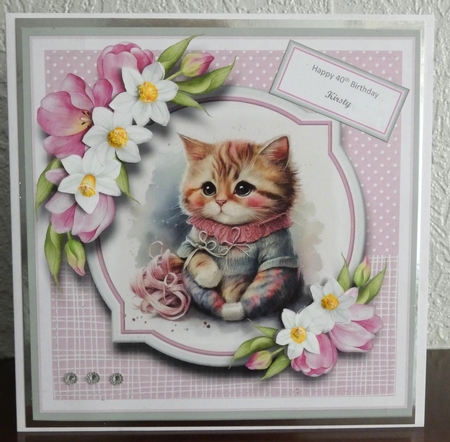 8x8 Cute Kitty 2 Card Front with Sentiments  by Gwyneth Morley