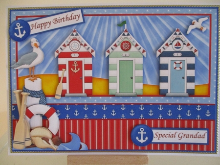 Beach Huts at the Coast Card Front & Decoupage by Hanne Rix