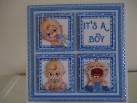 NEW BABY ITS A BOY SQUARES 7.5 Decoupage & Insert Mini Kit by Hanne Rix