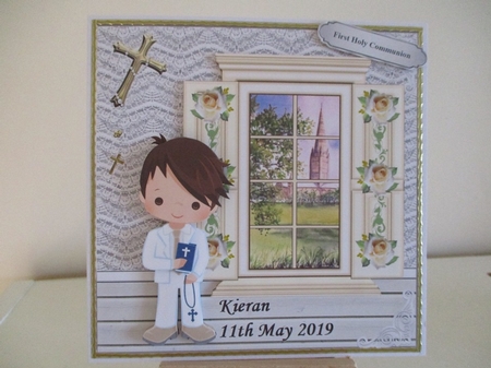 First Holy Communion Boy Card Mini Kit & Decoupage (brown hair) by Hanne Rix