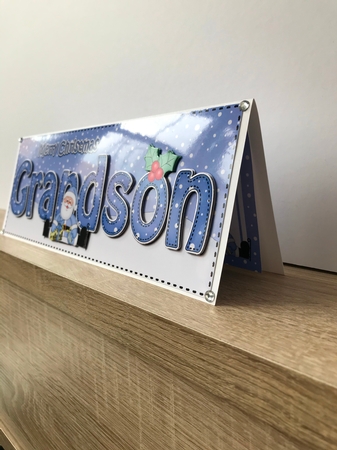 Large DL Merry Christmas GRANDSON 3D decoupage with Santa by Hayley Griffiths