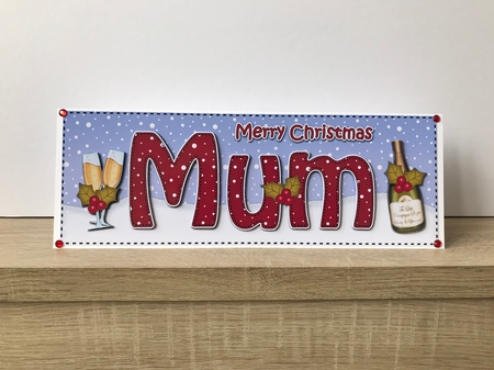 Large DL Merry Christmas MUM with Champagne 3D decoupage  by Hayley Griffiths
