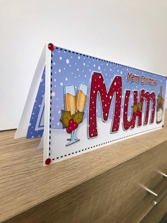 Large DL Merry Christmas MUM with Champagne 3D decoupage  by Hayley Griffiths
