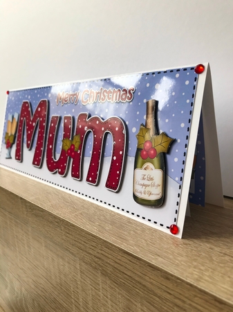 Large DL Merry Christmas MUM with Champagne 3D decoupage  by Hayley Griffiths