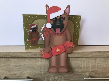 3D Christmas On the Shelf Card Kit - Christmas German Shepherd Dog has an Xmas Cracker by Hayley Griffiths