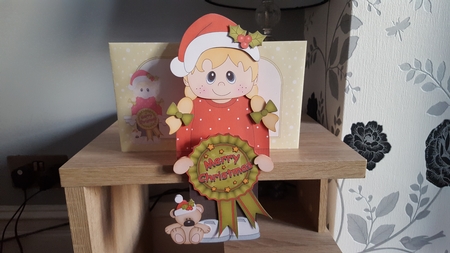 3D On the Shelf Card Kit - Cute Christmas Girl with Seasonal Greetings Rosettes by Hayley Griffiths