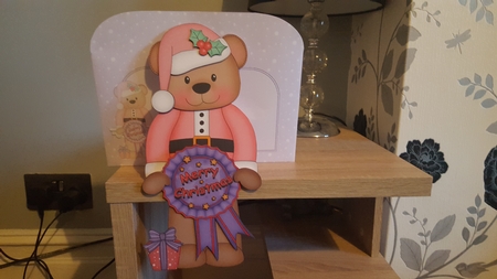 3D On the Shelf Card Kit - Christmas Austin Bear with Seasonal Greetings Rosettes by Hayley Griffiths
