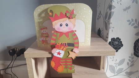 3D On the Shelf Card Kit - Christmas Little Elf has a Christmas Stocking by Hayley Griffiths