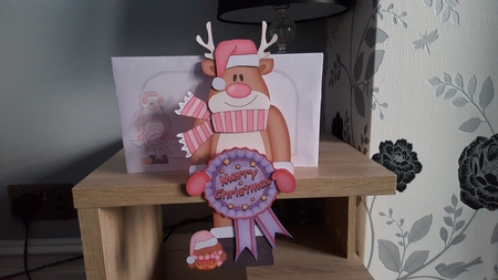3D On the Shelf Card Kit - Christmas Rudolph with Seasonal Greetings Rosettes by Hayley Griffiths
