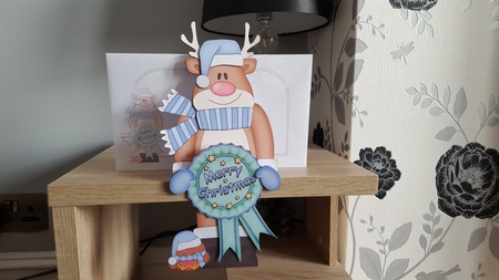 3D On the Shelf Card Kit - Christmas Rudolph with Seasonal Greetings Rosettes by Hayley Griffiths