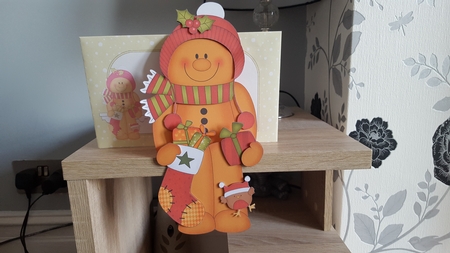 3D On the Shelf Card Kit - Christmas Gingerbread Man has a Christmas Stocking and Present by Hayley Griffiths