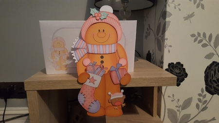 3D On the Shelf Card Kit - Christmas Gingerbread Man has a Christmas Stocking and Present by Hayley Griffiths