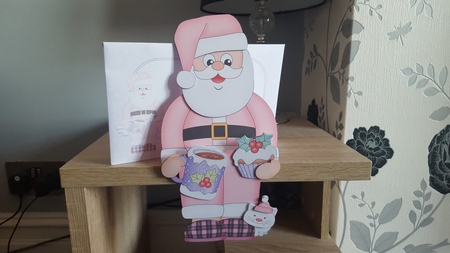 3D On the Shelf Card Kit - Christmas Santa relaxes in his slippers with a Hot Chocolate and Cupcake by Hayley Griffiths
