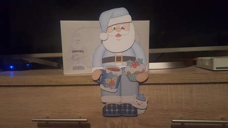 3D On the Shelf Card Kit - Christmas Santa relaxes in his slippers with a Hot Chocolate and Cupcake by Hayley Griffiths