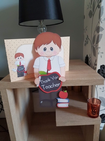 3D On the Shelf Card Kit - Cute Little Schoolboy Tegan has an Apple for the Teacher by Hayley Griffiths