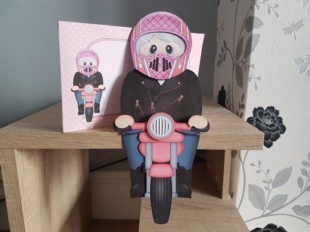 3D On the Shelf Card Kit - Old Lady Britta Rides her Motorbike by Hayley Griffiths