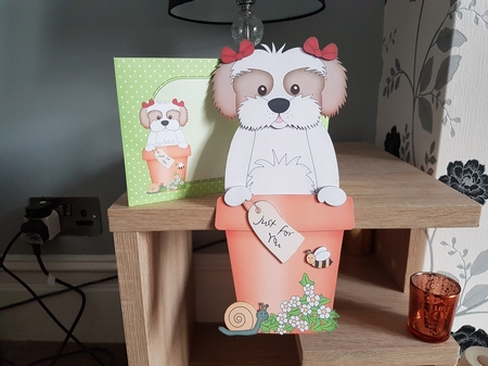 3D On the Shelf Card Kit - Flower Pot Friends Little Cavachon Dog Button by Hayley Griffiths