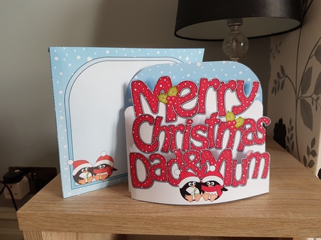 3D Pop Out Christmas Word Card Kit - Merry Christmas DAD & MUM with cute Penguins by Hayley Griffiths